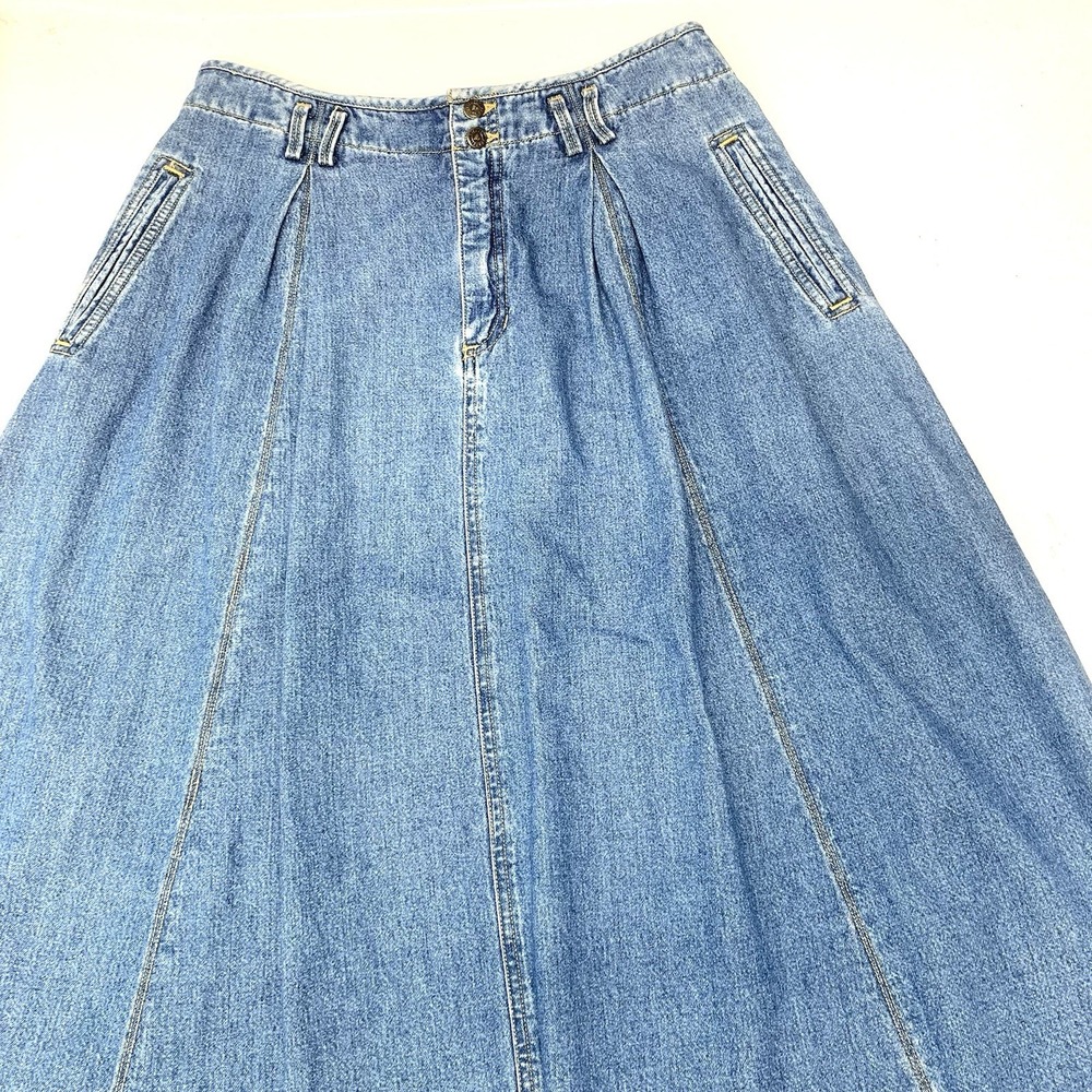 LizWear Vintage Midi Denim Skirt Front Pleats Pockets 100% Cotton Full Sz 12P - Picture 5 of 9